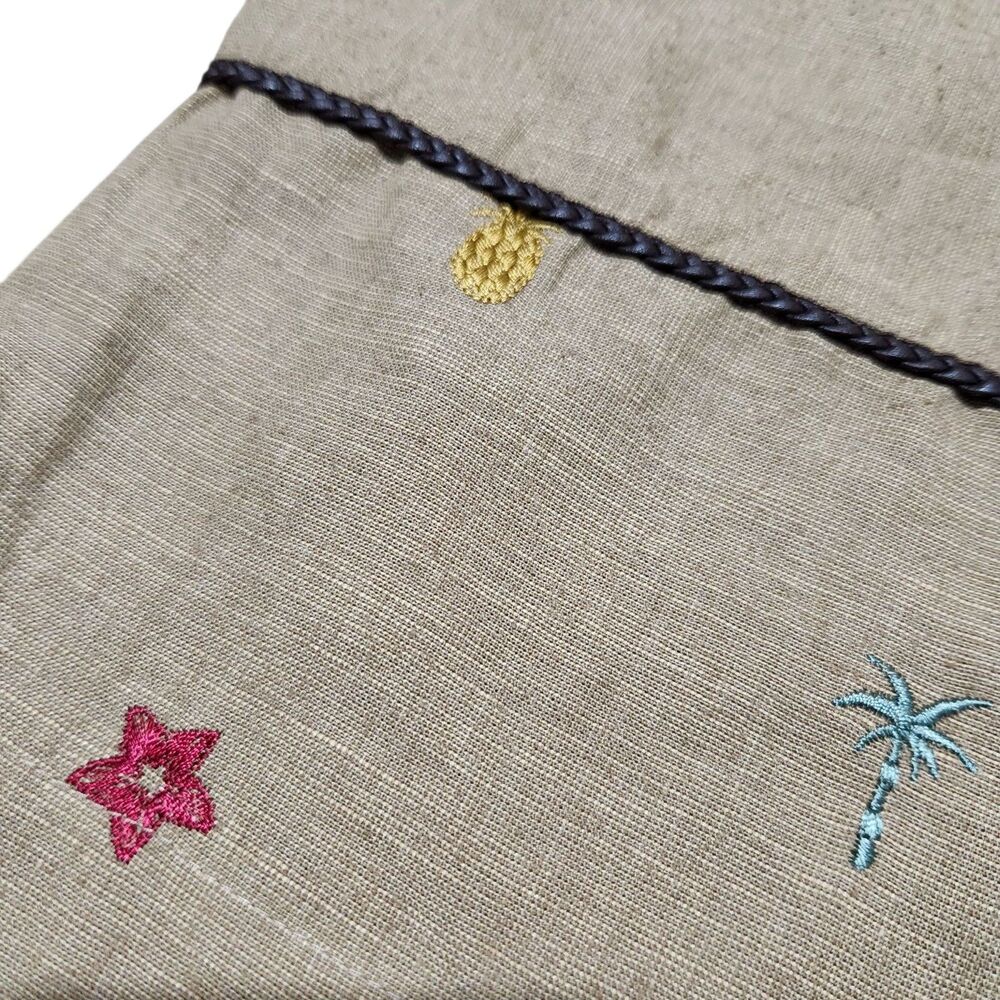 E.l.c.c Set Top Pants Size Medium/Large Brown Embroidered Silk-Linen-Rayon. - Picture 13 of 15